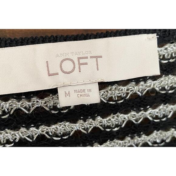 Ann Taylor LOFT Womens Cardigan Sweater V Neck Black Silver Stripe Medium - Picture 8 of 10